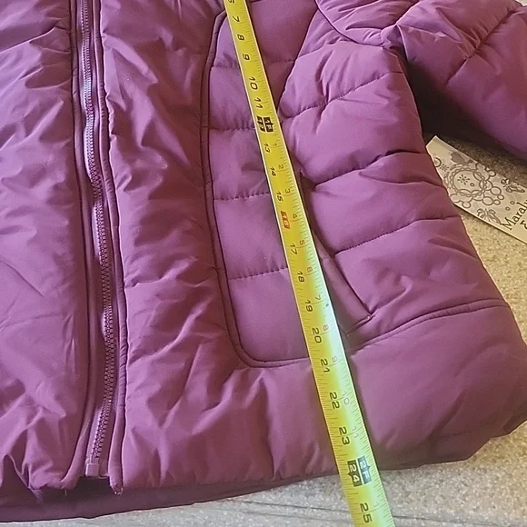 NWT Maralyn & Me Wine Hooded Cozy Puffer Coat With Faux Fur Trim Size XL - Picture 10 of 14